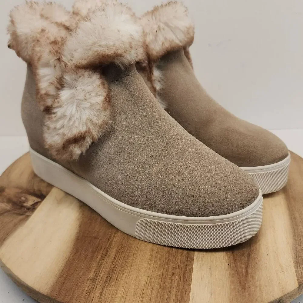 J/Slides Sean Faux Fur Trim Waterproof Sneaker Booties Women's Size 8.5
